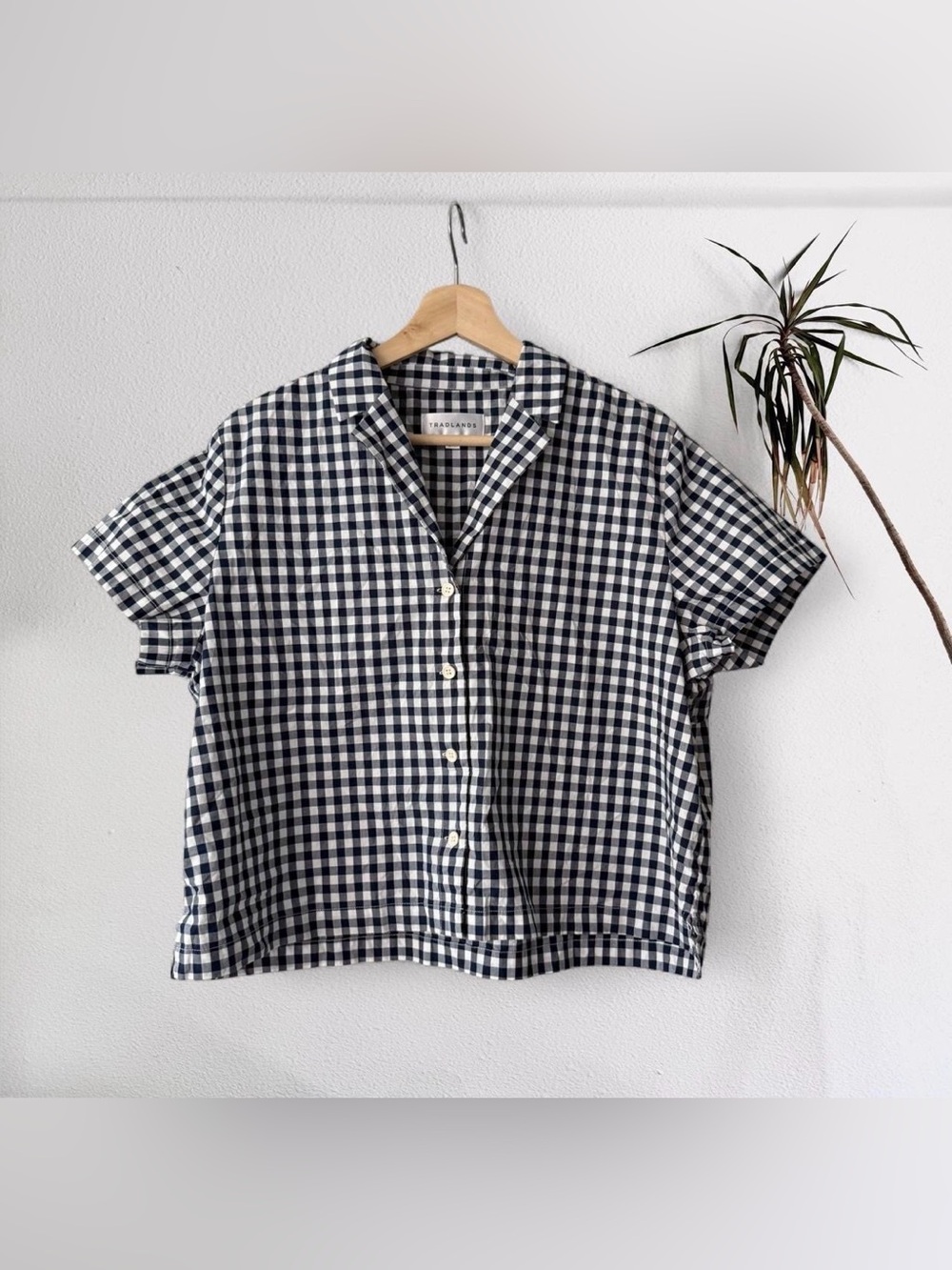 Tradlands Coast Camp Gingham Button-Front Short Sleeve Shirt - Navy & White